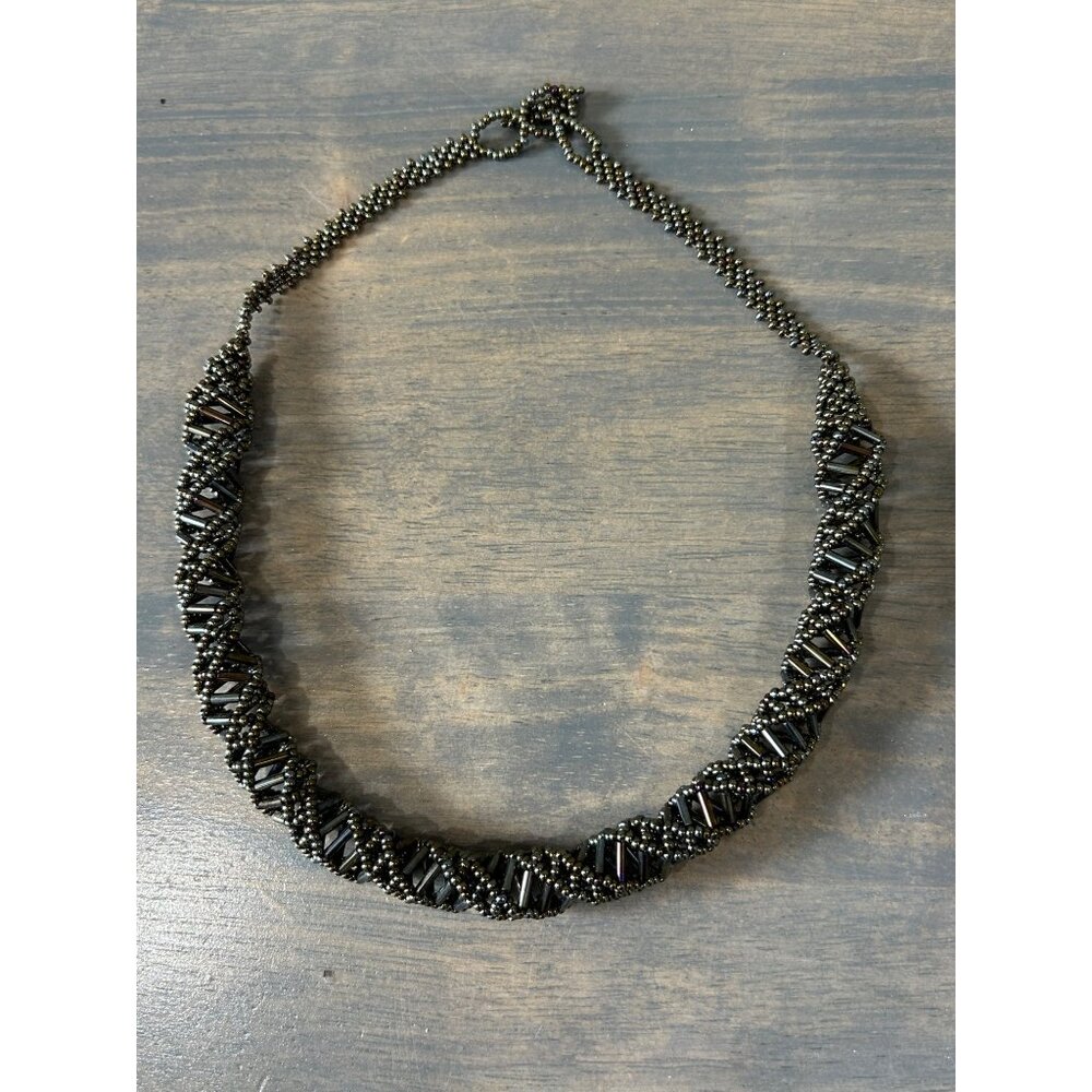 DNA Spiral Beaded Necklace Metallic Iridescent